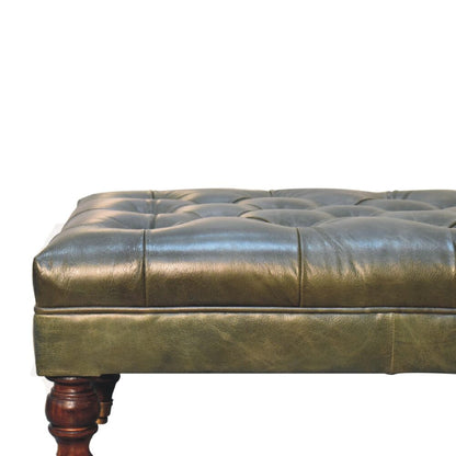 Buffalo Green Leather Ottoman with Castor Legs