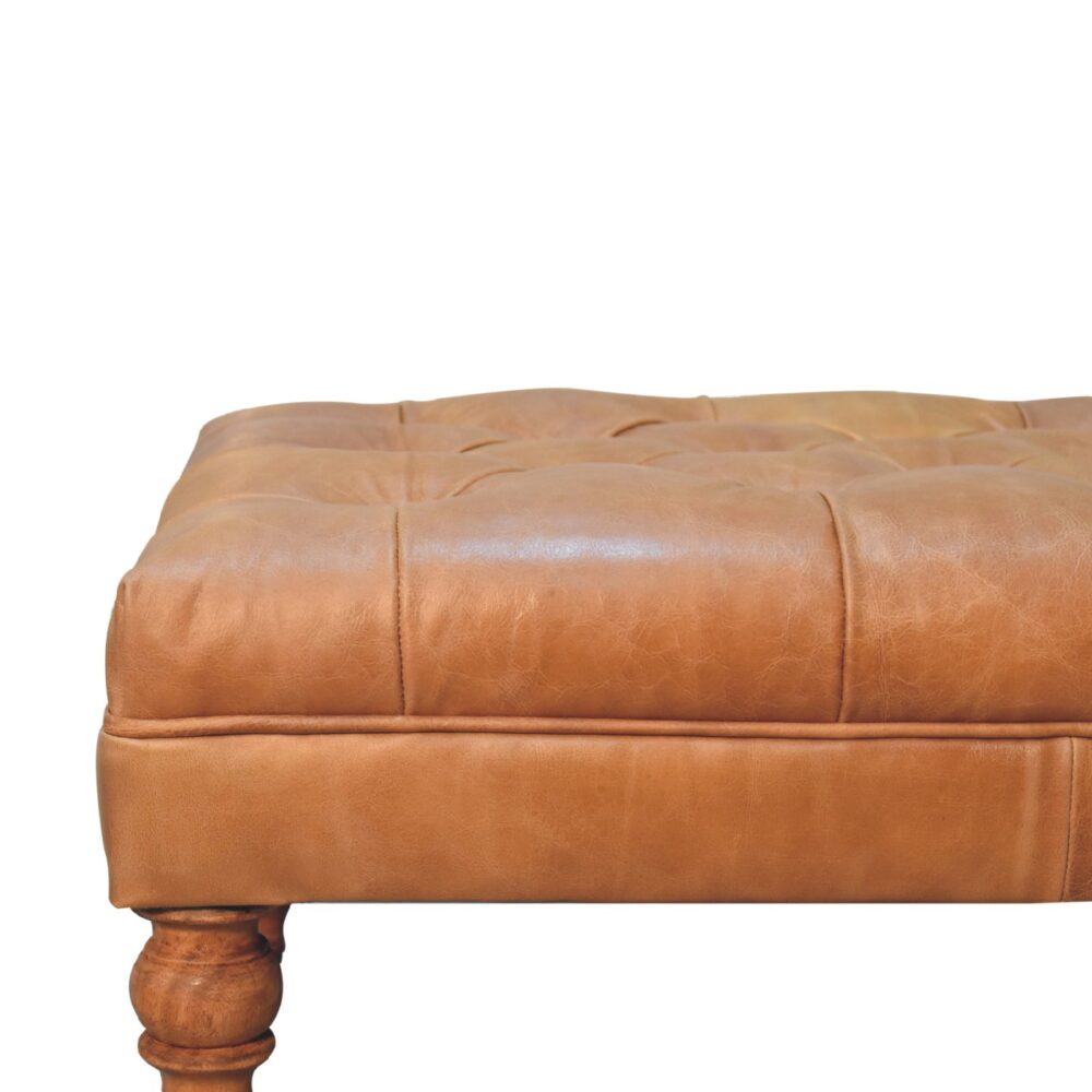 Buffalo Tan Leather Ottoman with Castor Legs