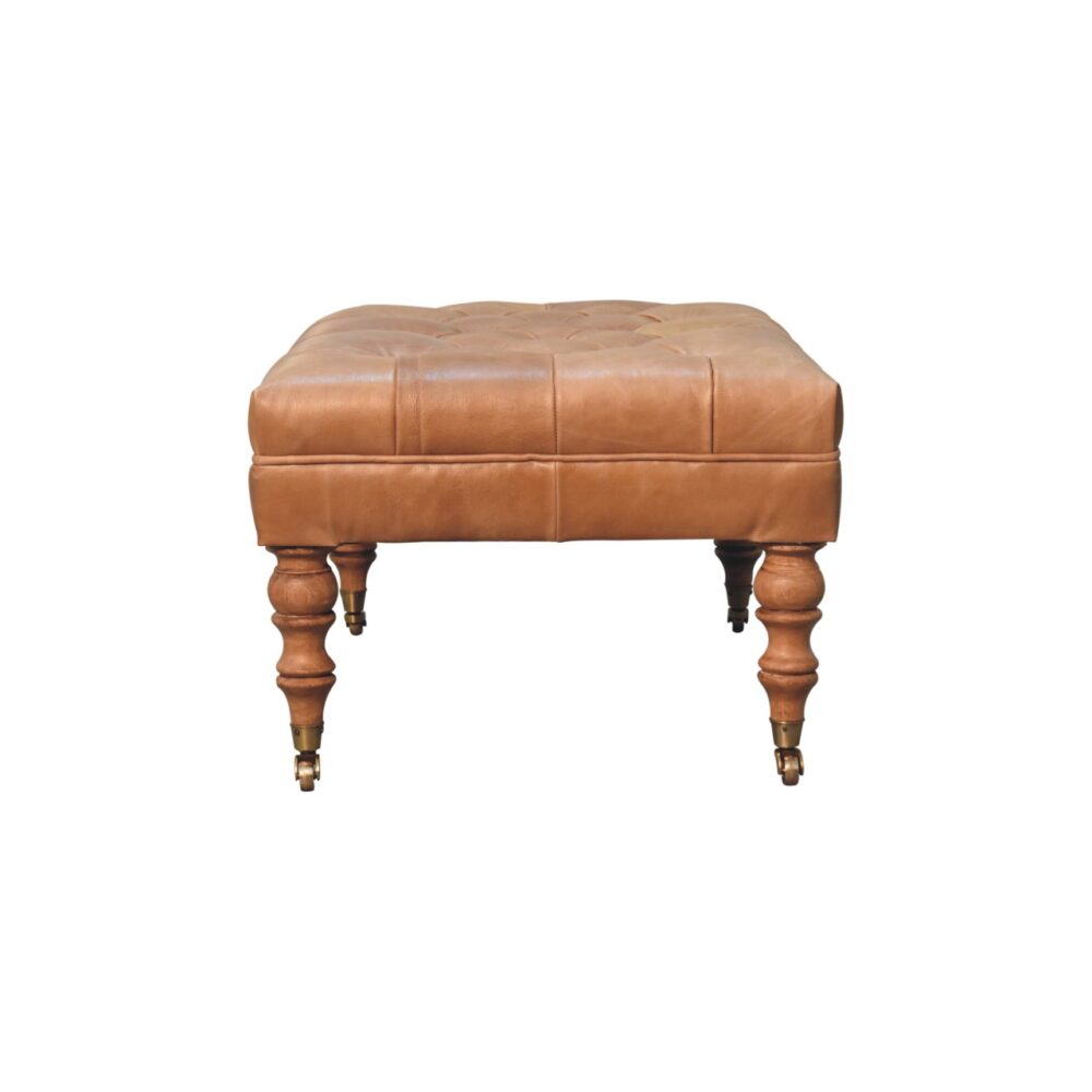 Buffalo Tan Leather Ottoman with Castor Legs