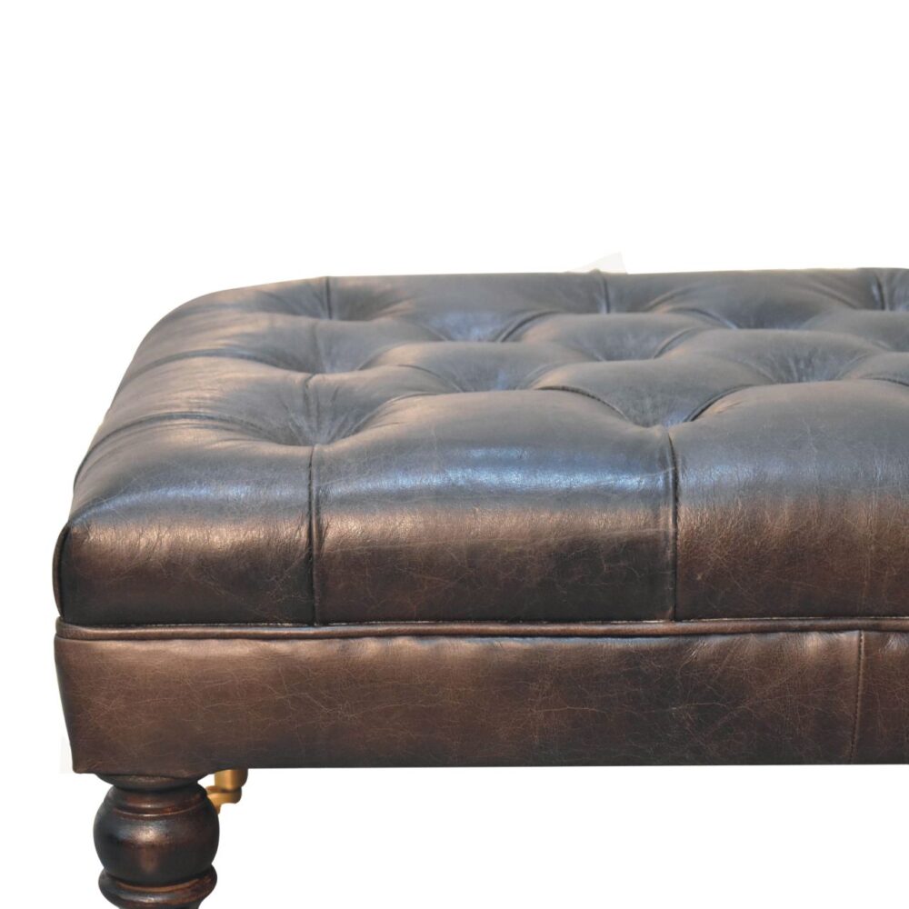 Buffalo Ash Black Leather Ottoman with Castor Legs